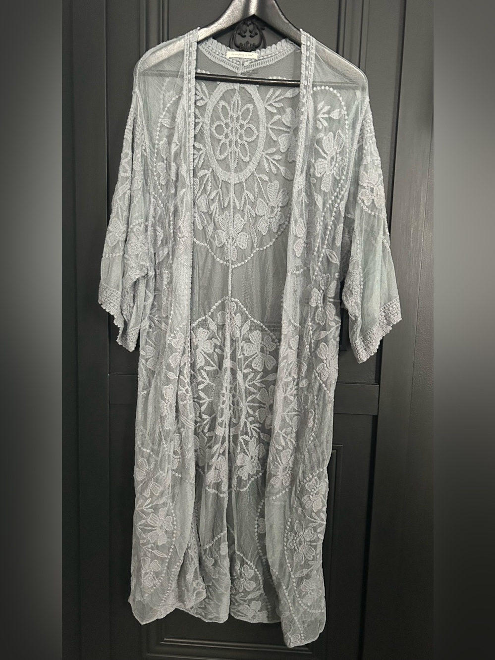 Light blue grey Floral Lace Kimono Cover-Up